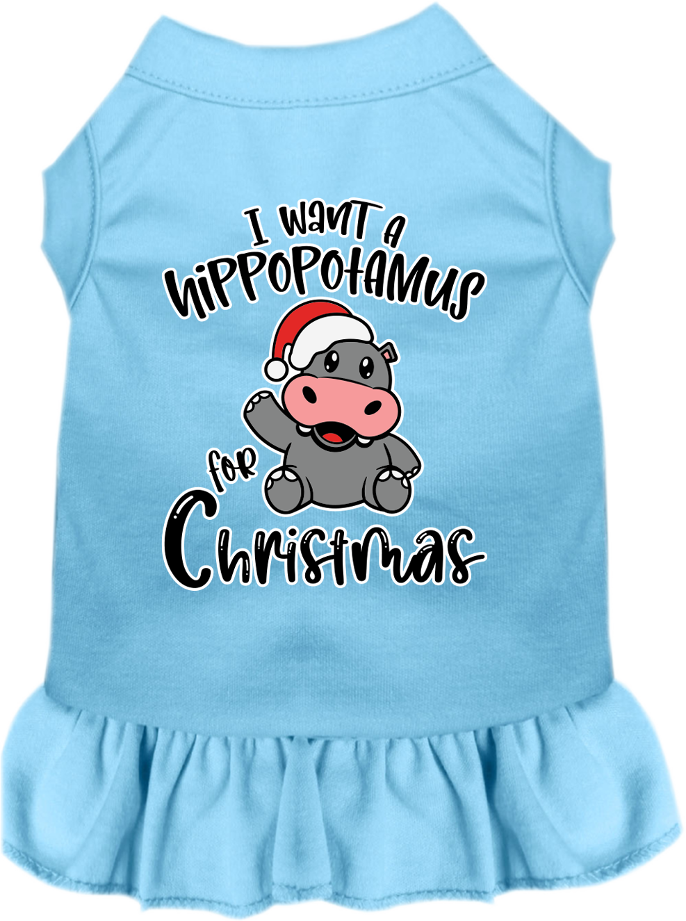 Hippo for Christmas Screen Print Dog Dress Baby Blue Size XS